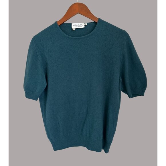 Wilkes Bashford Womens 100% Cashmere Teal Short Sleeve Sweater Size 44 - Picture 1 of 6